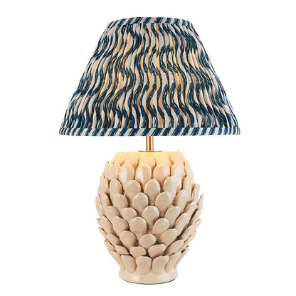 Layered Leaf And Ripple 30cm Marlin Blue Shade Table Lamp With Round Ivory Ceramic Base
