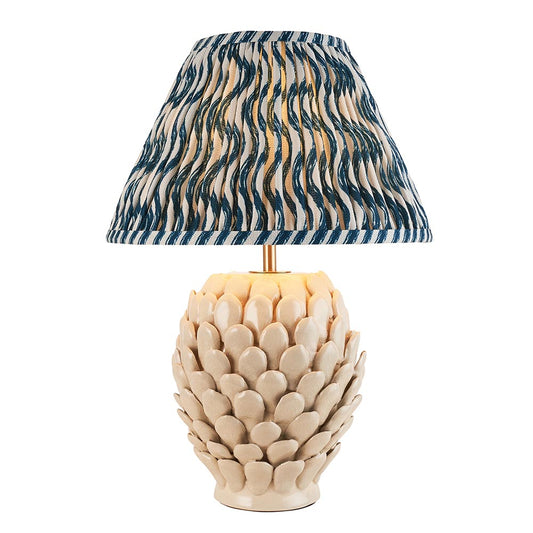 Layered Leaf And Ripple 30cm Marlin Blue Shade Table Lamp With Round Ivory Ceramic Base