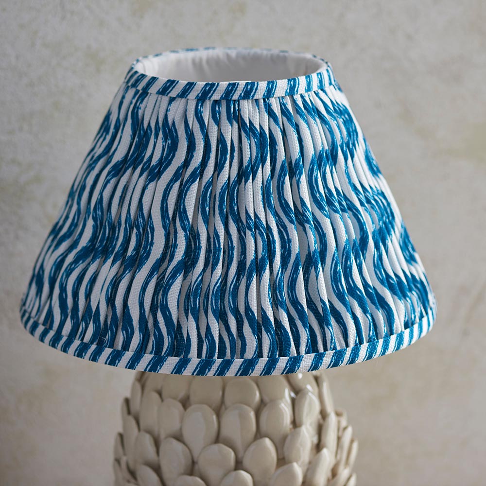 Layered Leaf And Ripple 30cm Marlin Blue Shade Table Lamp With Round Ivory Ceramic Base