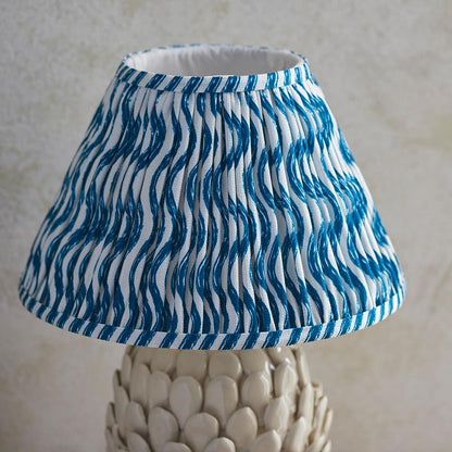 Layered Leaf And Ripple 30cm Marlin Blue Shade Table Lamp With Round Ivory Ceramic Base