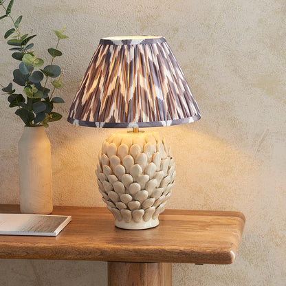 Layered Leaf And Zigzag 30cm Pearl Grey Shade Table Lamp With Round Ivory Ceramic Base