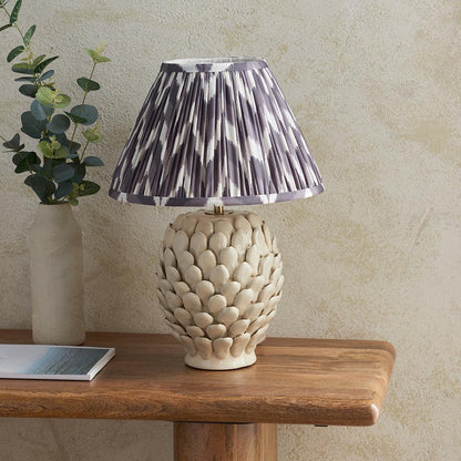Layered Leaf And Zigzag 30cm Pearl Grey Shade Table Lamp With Round Ivory Ceramic Base