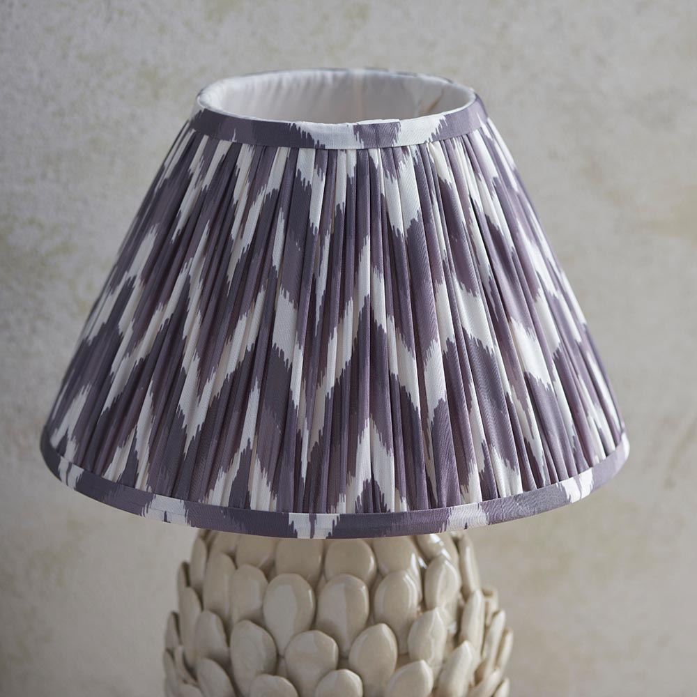 Layered Leaf And Zigzag 30cm Pearl Grey Shade Table Lamp With Round Ivory Ceramic Base