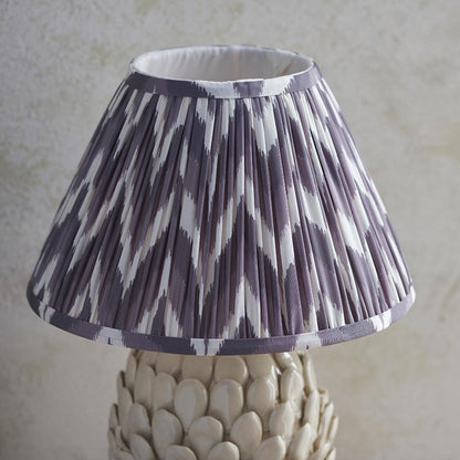 Layered Leaf And Zigzag 30cm Pearl Grey Shade Table Lamp With Round Ivory Ceramic Base