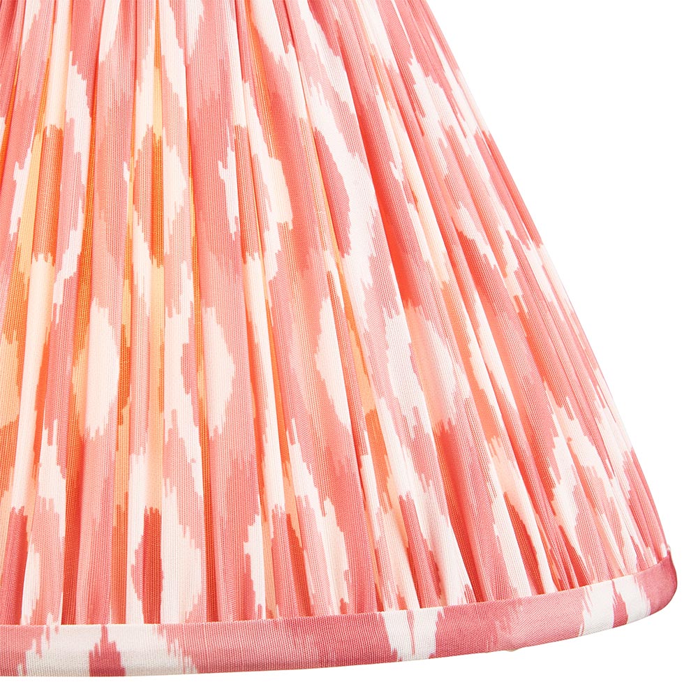Layered Leaf And Ikat 30cm Coral Pink Shade Table Lamp With Round Ivory Ceramic Base