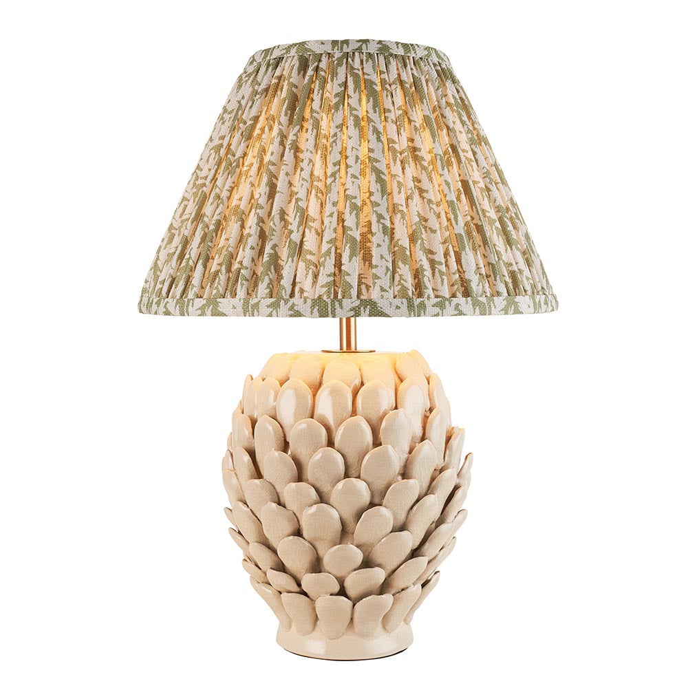 Layered Leaf And Leaf 30cm Herb Garden Green Shade Table Lamp With Round Ivory Ceramic Base