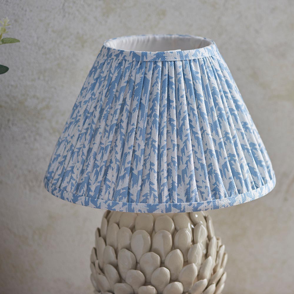 Layered Leaf And Leaf 30cm Shell Bay Blue Shade Table Lamp With Round Ivory Ceramic Base