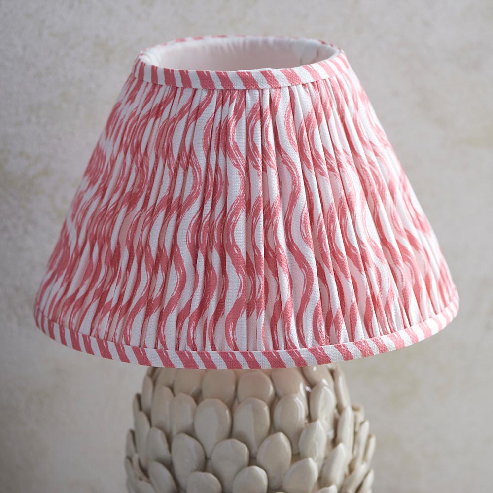 Layered Leaf And Ripple 30cm Coral Pink Shade Table Lamp With Round Ivory Ceramic Base