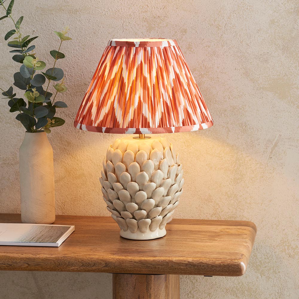 Layered Leaf And Zigzag 30cm Apricot Orange Shade Table Lamp With Round Ivory Ceramic Base