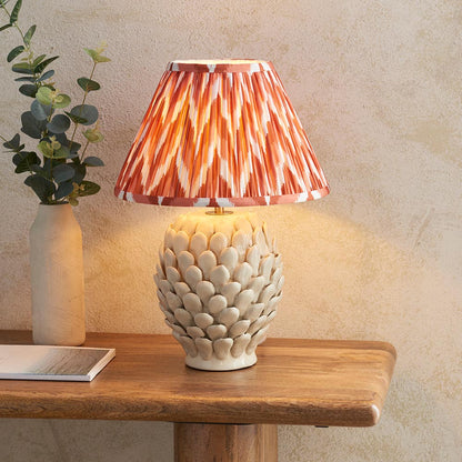 Layered Leaf And Zigzag 30cm Apricot Orange Shade Table Lamp With Round Ivory Ceramic Base