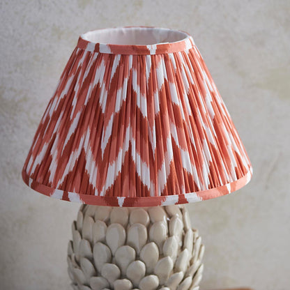 Layered Leaf And Zigzag 30cm Apricot Orange Shade Table Lamp With Round Ivory Ceramic Base