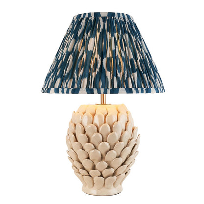 Layered Leaf And Ikat 30cm Marlin Blue Shade Table Lamp With Round Ivory Ceramic Base
