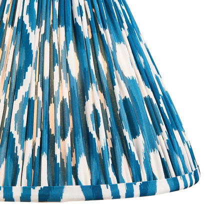 Layered Leaf And Ikat 30cm Marlin Blue Shade Table Lamp With Round Ivory Ceramic Base