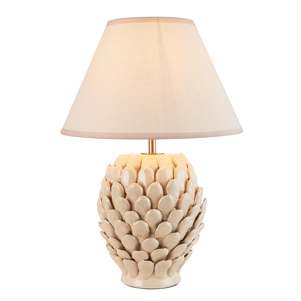 Layered Leaf And Ivy 30cm Vintage White Shade Table Lamp With Round Ivory Ceramic Base