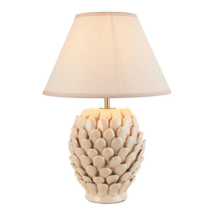 Layered Leaf And Ivy 30cm Vintage White Shade Table Lamp With Round Ivory Ceramic Base