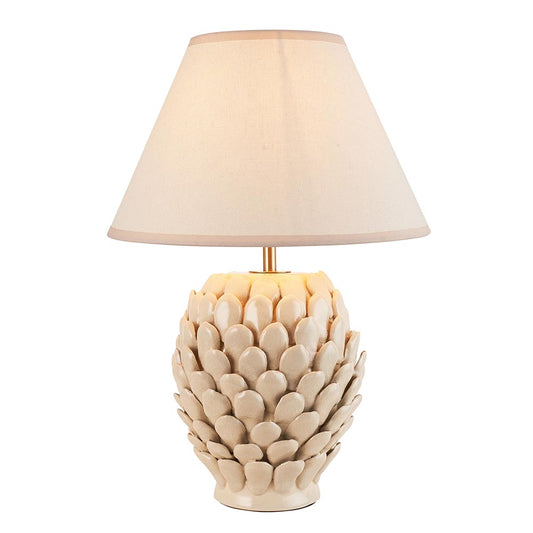 Layered Leaf And Ivy 30cm Vintage White Shade Table Lamp With Round Ivory Ceramic Base