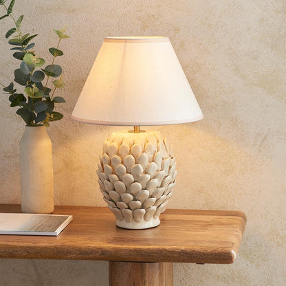 Layered Leaf And Ivy 30cm Vintage White Shade Table Lamp With Round Ivory Ceramic Base