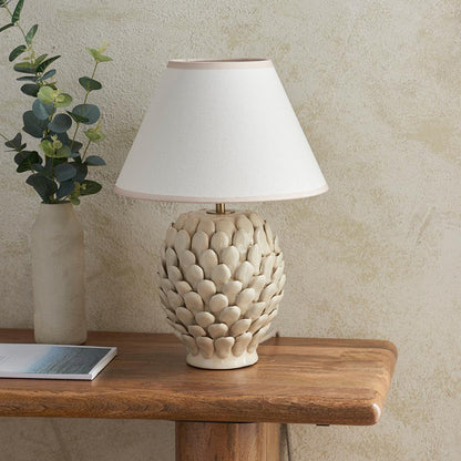 Layered Leaf And Ivy 30cm Vintage White Shade Table Lamp With Round Ivory Ceramic Base