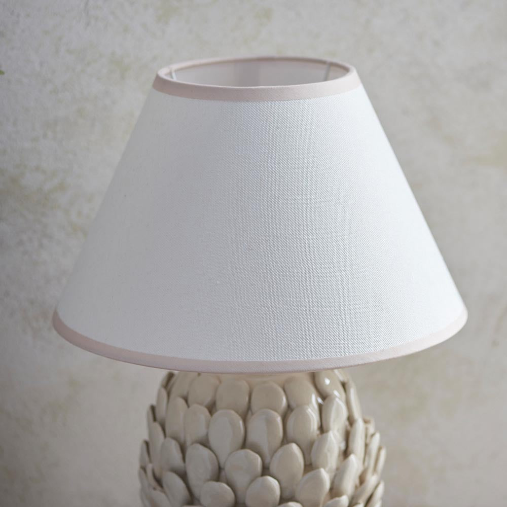 Layered Leaf And Ivy 30cm Vintage White Shade Table Lamp With Round Ivory Ceramic Base
