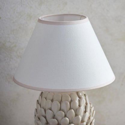 Layered Leaf And Ivy 30cm Vintage White Shade Table Lamp With Round Ivory Ceramic Base