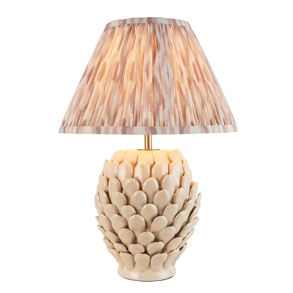 Layered Leaf And Ikat 30cm Neutral Shade Table Lamp With Round Ivory Ceramic Base