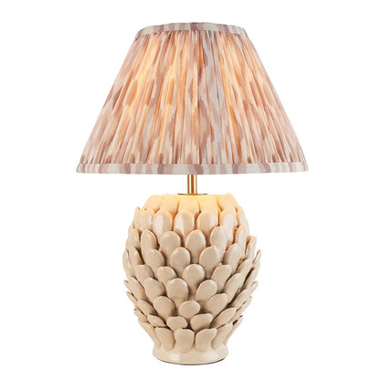 Layered Leaf And Ikat 30cm Neutral Shade Table Lamp With Round Ivory Ceramic Base