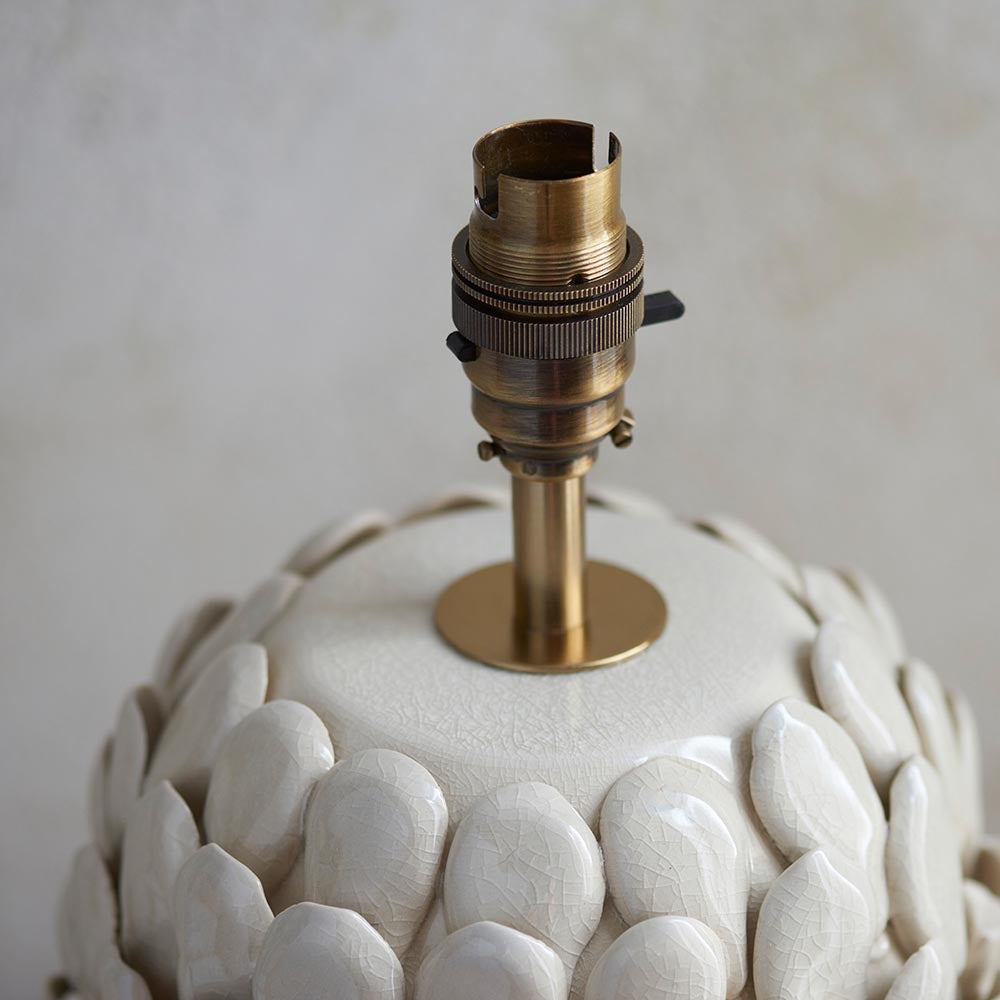 Layered Leaf And Ikat 30cm Neutral Shade Table Lamp With Round Ivory Ceramic Base