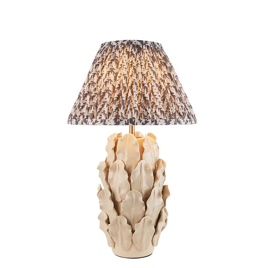 Layered Leaf And Leaf 30cm Pearl Grey Shade Table Lamp With Ivory Ceramic Base