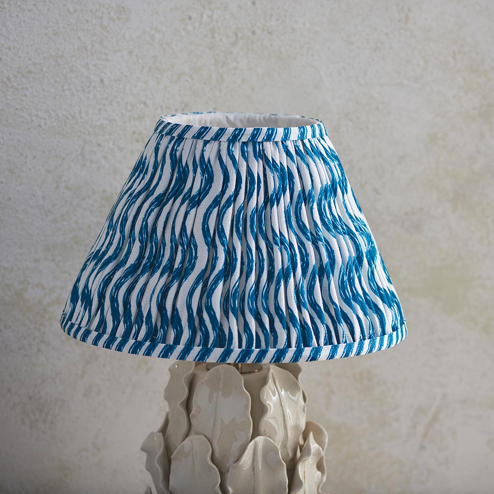 Layered Leaf And Ripple 30cm Marlin Blue Shade Table Lamp With Ivory Ceramic Base