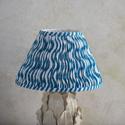 Layered Leaf And Ripple 30cm Marlin Blue Shade Table Lamp With Ivory Ceramic Base