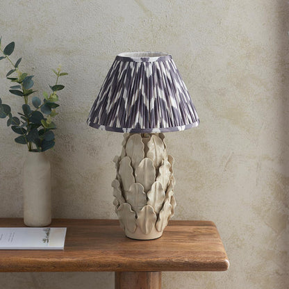 Layered Leaf And Zigzag 30cm Pearl Grey Shade Table Lamp With Ivory Ceramic Base