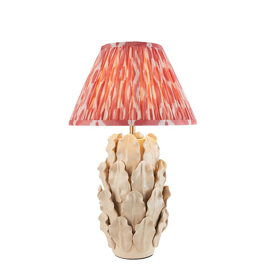 Layered Leaf And Ikat 30cm Coral Pink Shade Table Lamp With Ivory Ceramic Base