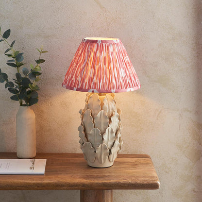 Layered Leaf And Ikat 30cm Coral Pink Shade Table Lamp With Ivory Ceramic Base
