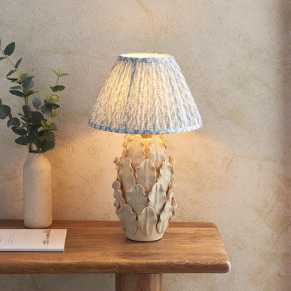 Layered Leaf And Leaf 30cm Shell Bay Blue Shade Table Lamp With Ivory Ceramic Base