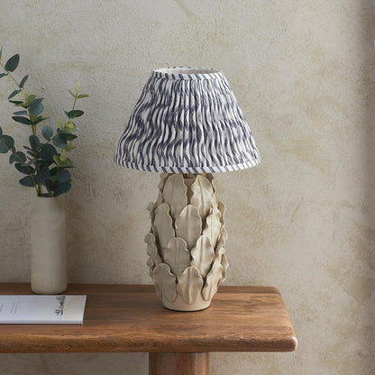 Layered Leaf And Ripple 30cm Pearl Grey Shade Table Lamp With Ivory Ceramic Base