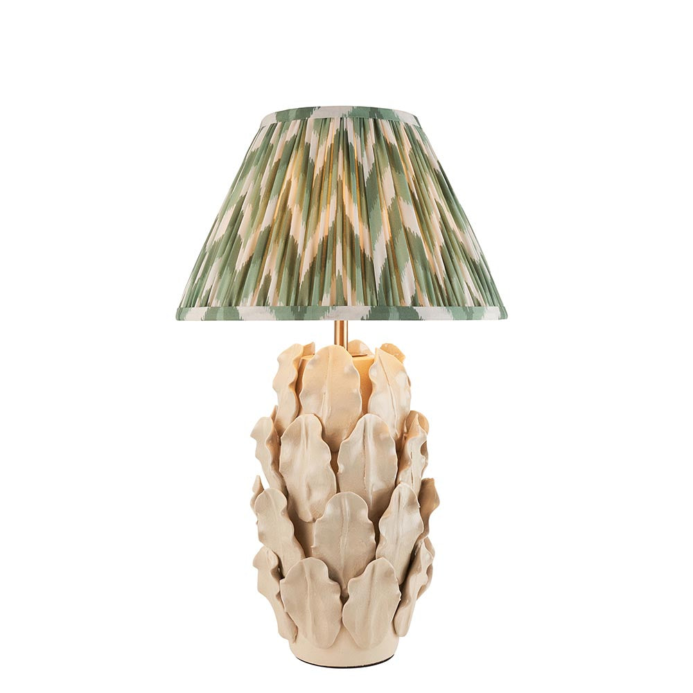 Layered Leaf And Zigzag 30cm Cotswold Green Shade Table Lamp With Ivory Ceramic Base