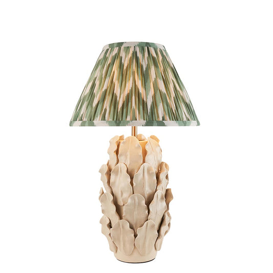 Layered Leaf And Zigzag 30cm Cotswold Green Shade Table Lamp With Ivory Ceramic Base