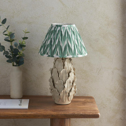 Layered Leaf And Zigzag 30cm Cotswold Green Shade Table Lamp With Ivory Ceramic Base