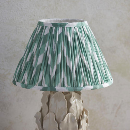 Layered Leaf And Zigzag 30cm Cotswold Green Shade Table Lamp With Ivory Ceramic Base