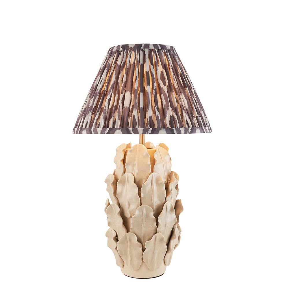 Layered Leaf And Ikat 30cm Pearl Grey Shade Table Lamp With Ivory Ceramic Base