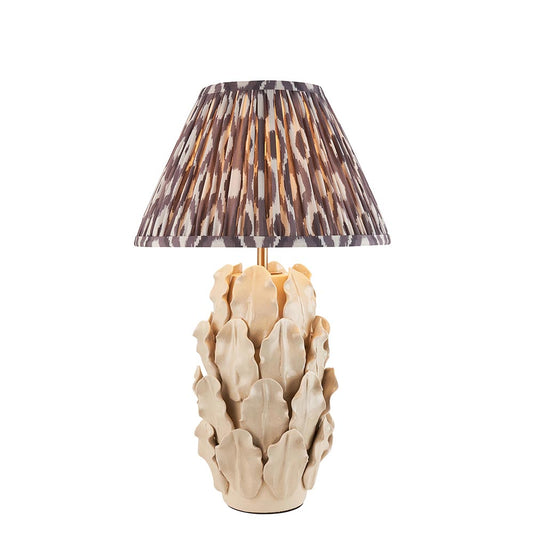 Layered Leaf And Ikat 30cm Pearl Grey Shade Table Lamp With Ivory Ceramic Base