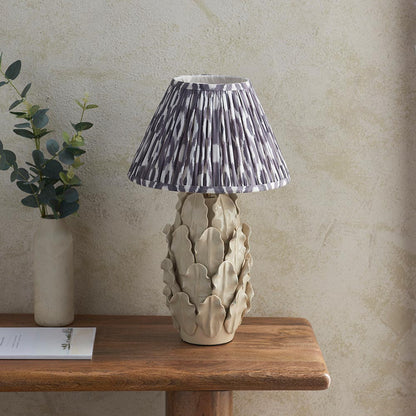 Layered Leaf And Ikat 30cm Pearl Grey Shade Table Lamp With Ivory Ceramic Base