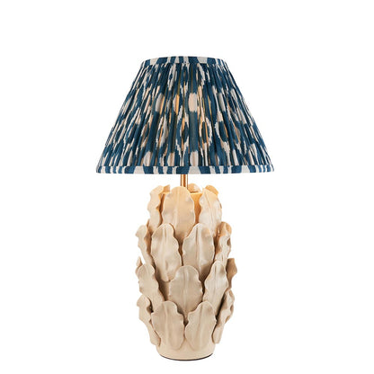 Layered Leaf And Ikat 30cm Marlin Blue Shade Table Lamp With Ivory Ceramic Base