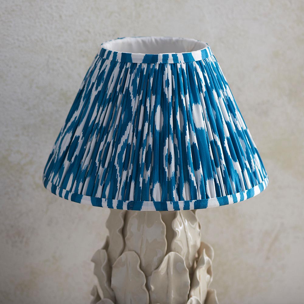 Layered Leaf And Ikat 30cm Marlin Blue Shade Table Lamp With Ivory Ceramic Base