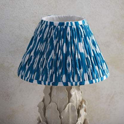 Layered Leaf And Ikat 30cm Marlin Blue Shade Table Lamp With Ivory Ceramic Base