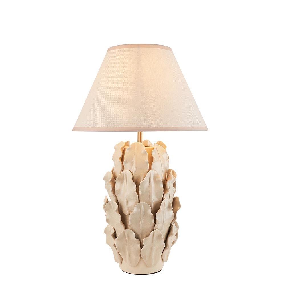 Layered Leaf And Ivy 30cm Vintage White Shade Table Lamp With Ivory Ceramic Base