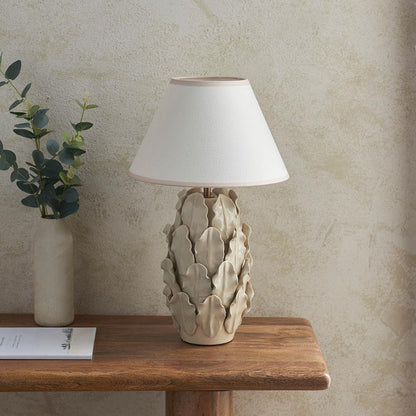 Layered Leaf And Ivy 30cm Vintage White Shade Table Lamp With Ivory Ceramic Base