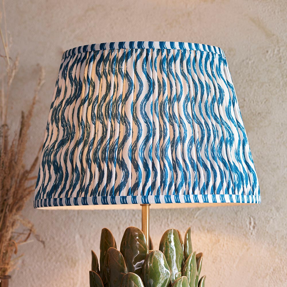 Layered Leaf And Ripple 35cm Marlin Blue Shade Table Lamp With Round Ivory Ceramic Base