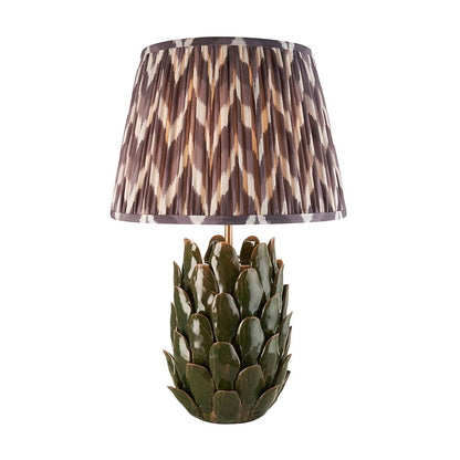 Layered Leaf And Zigzag 35cm Pearl Grey Shade Table Lamp With Round Ivory Ceramic Base