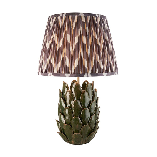 Layered Leaf And Zigzag 35cm Pearl Grey Shade Table Lamp With Round Ivory Ceramic Base
